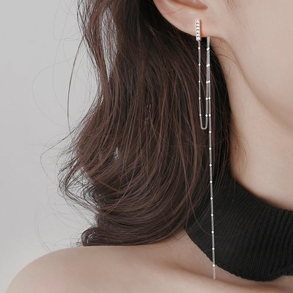 Jewelry - *NEW 925 Sterling Silver Diamond Chain Earrings